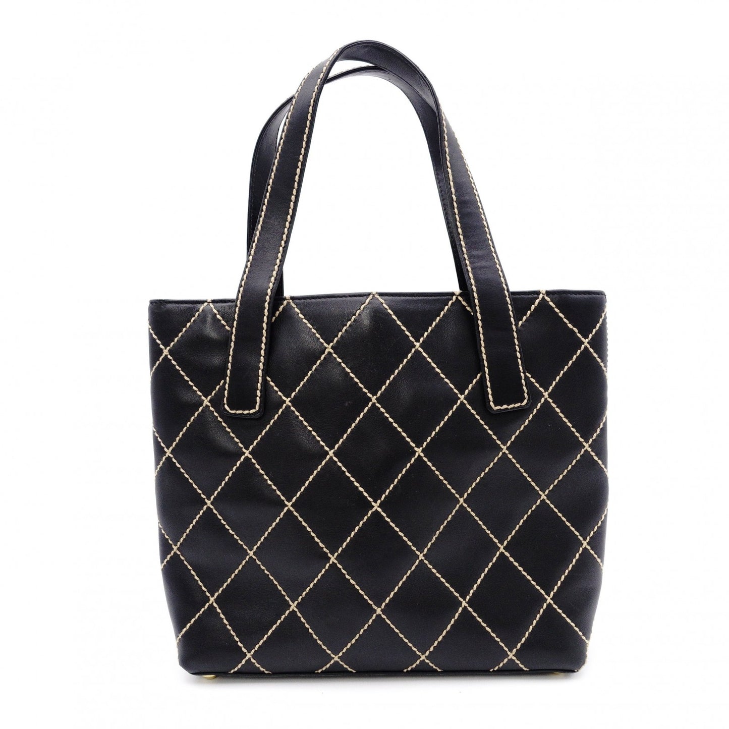 CHANEL Wild stitch Tote Bag leather black USED Women