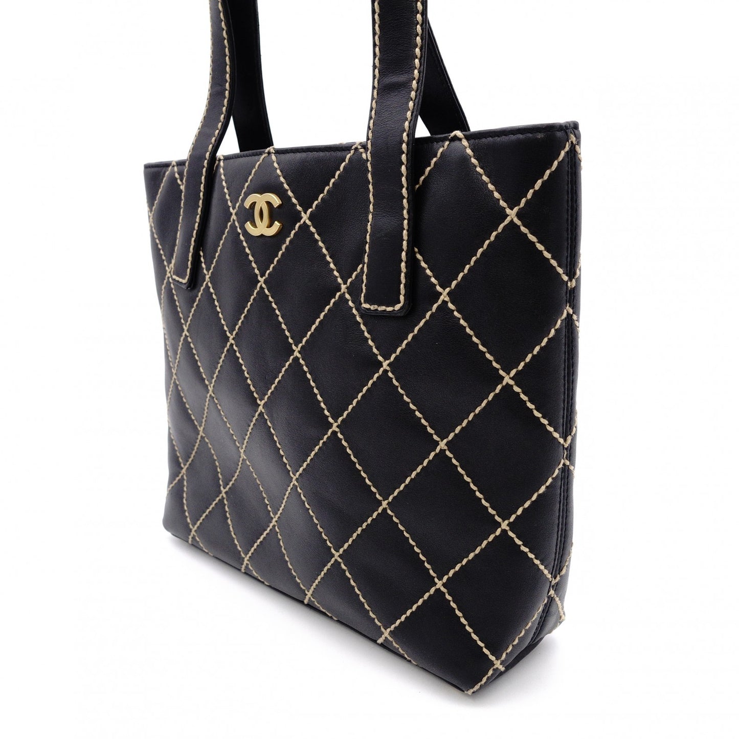 CHANEL Wild stitch Tote Bag leather black USED Women
