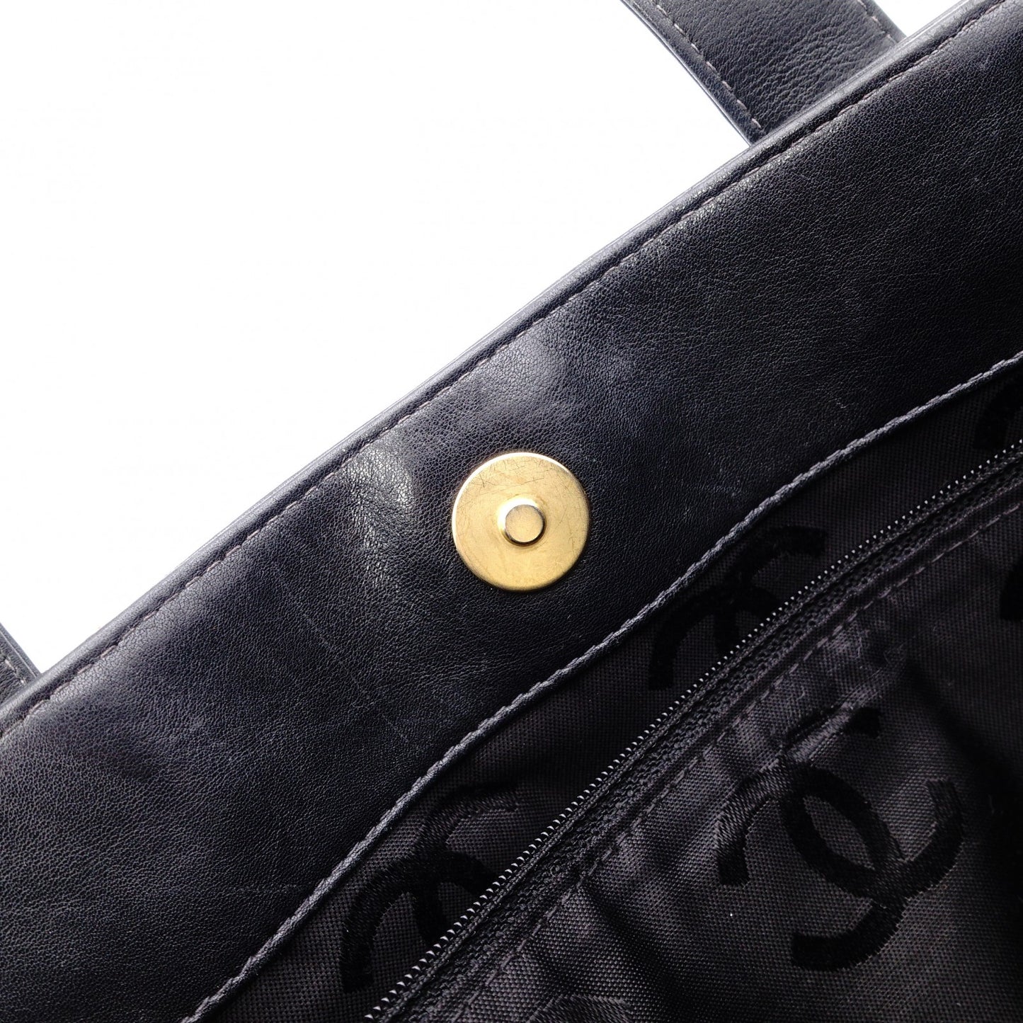 CHANEL Wild stitch Tote Bag leather black USED Women