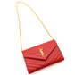 Saint Laurent Cassandra Envelope Chain Shoulder Bag Red Leather Wallet Red Gold Hardware 7-11-095