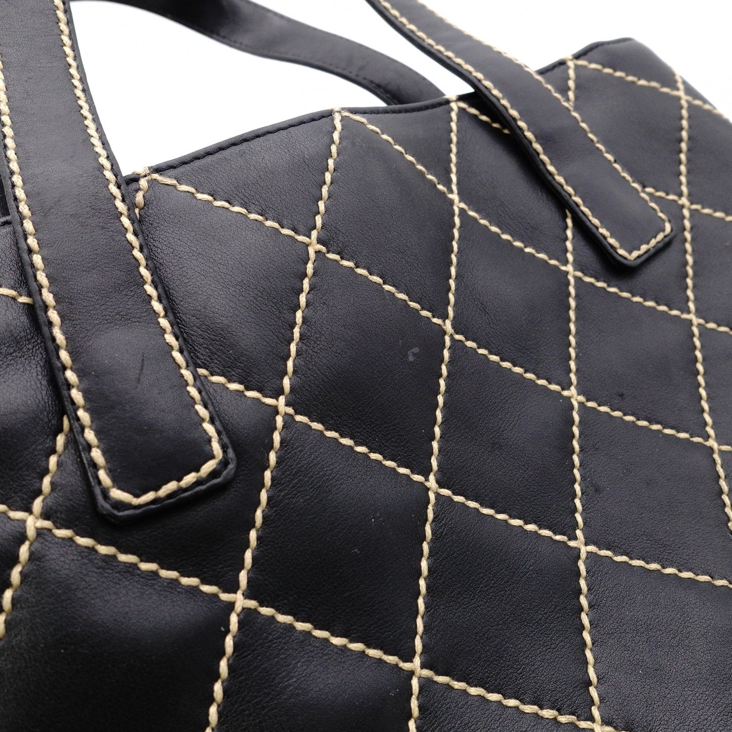 CHANEL Wild stitch Tote Bag leather black USED Women