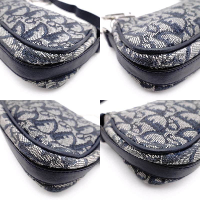 Christian Dior Trotter Shoulder Bag Canvas Navy