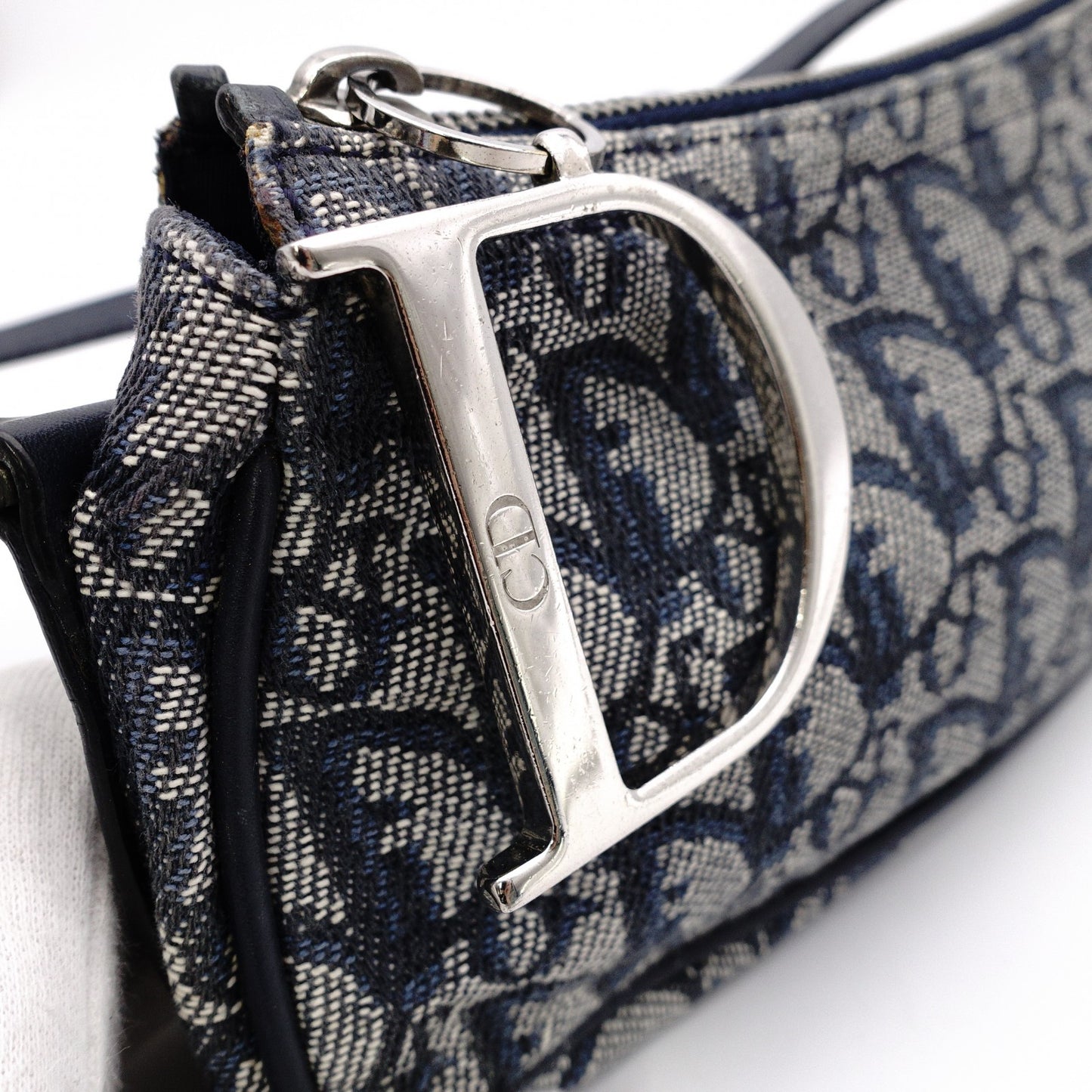 Christian Dior Trotter Shoulder Bag Canvas Navy