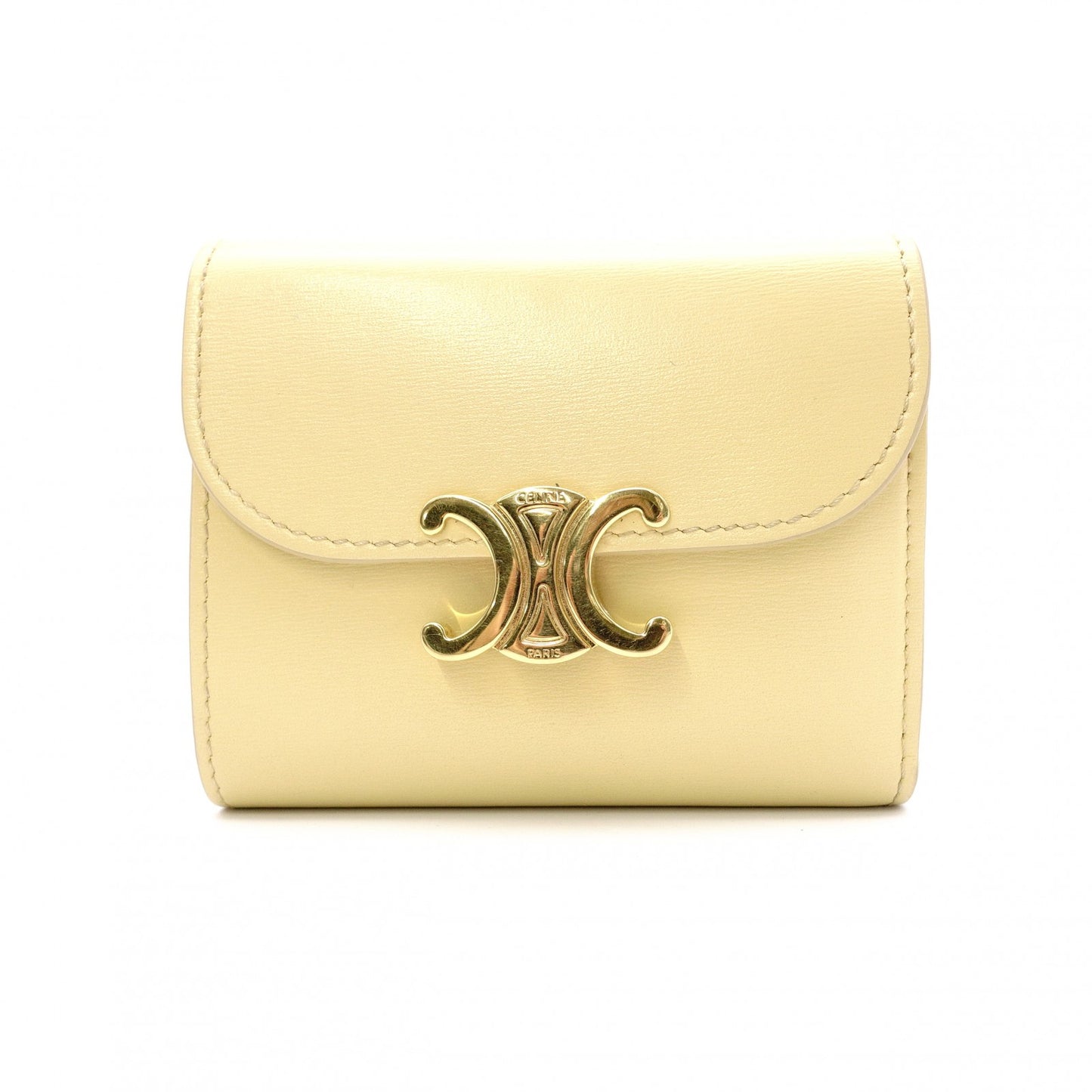 CELINE Triomphe Bifold Wallet Leather Yellow Gold Hardware