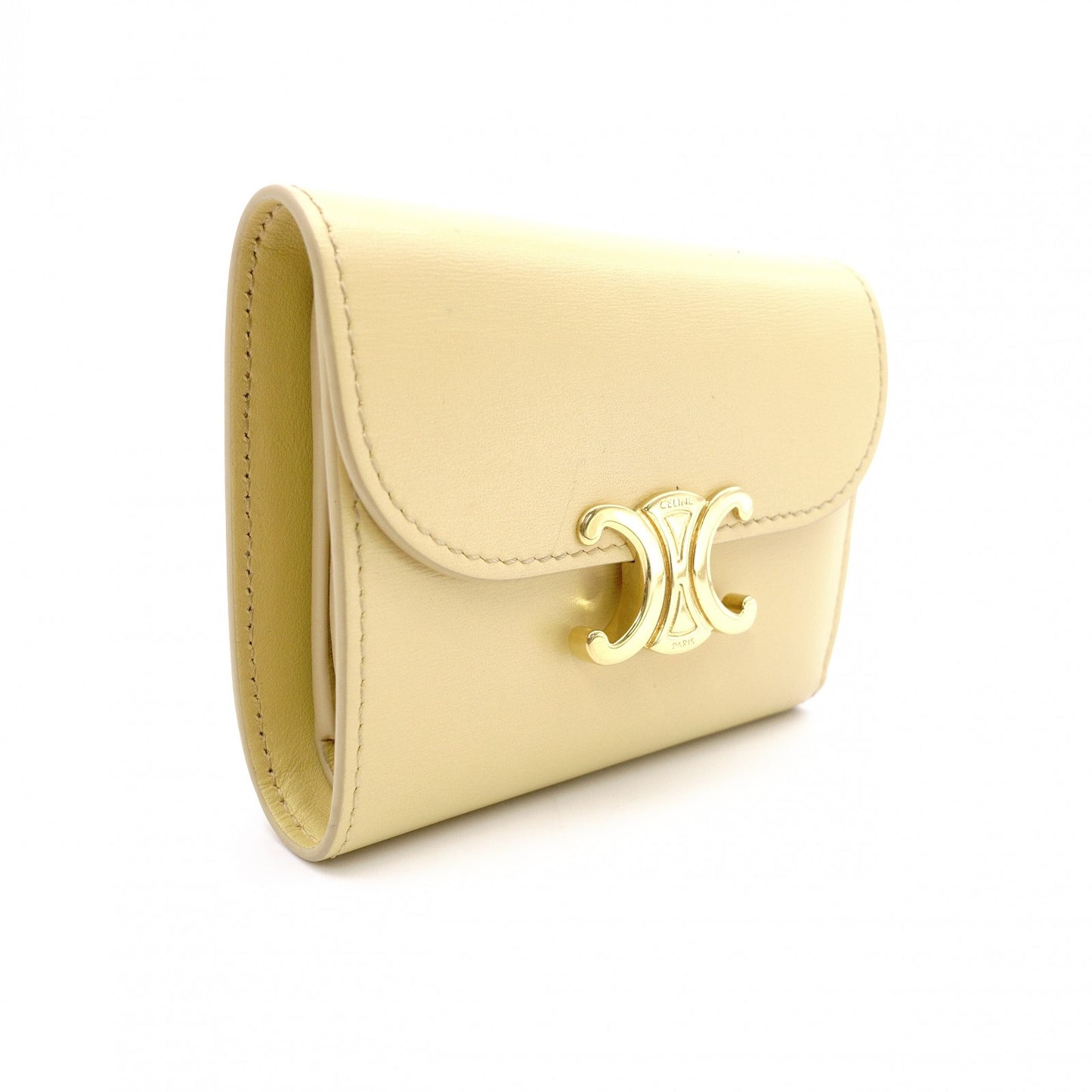 CELINE Triomphe Bifold Wallet Leather Yellow Gold Hardware