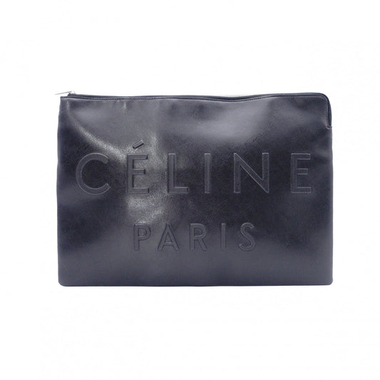 CELINE Clutch Bag, Leather, Black, Phoebe Era, Big Logo, Black, Men's, Pouch, Women's