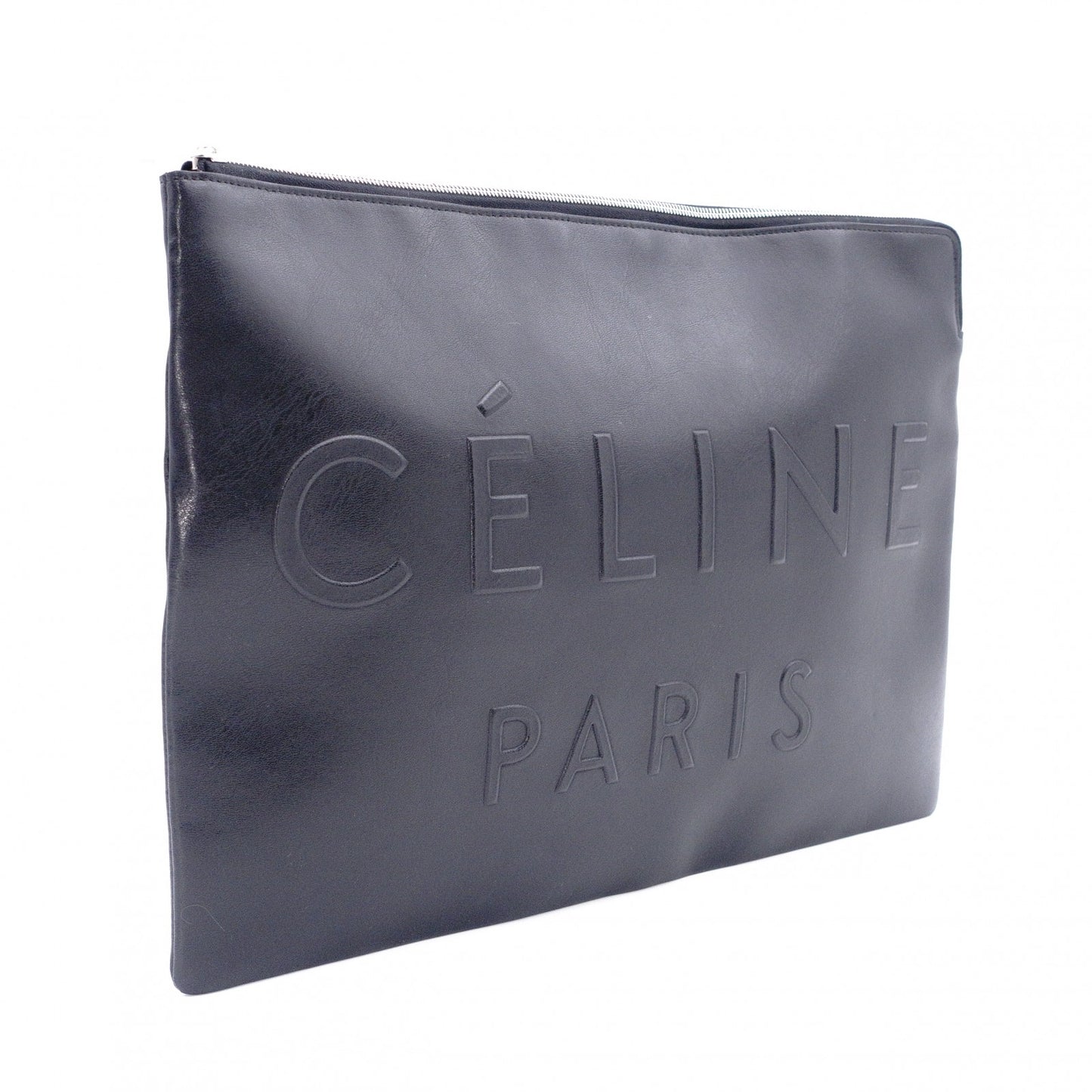CELINE Clutch Bag, Leather, Black, Phoebe Era, Big Logo, Black, Men's, Pouch, Women's
