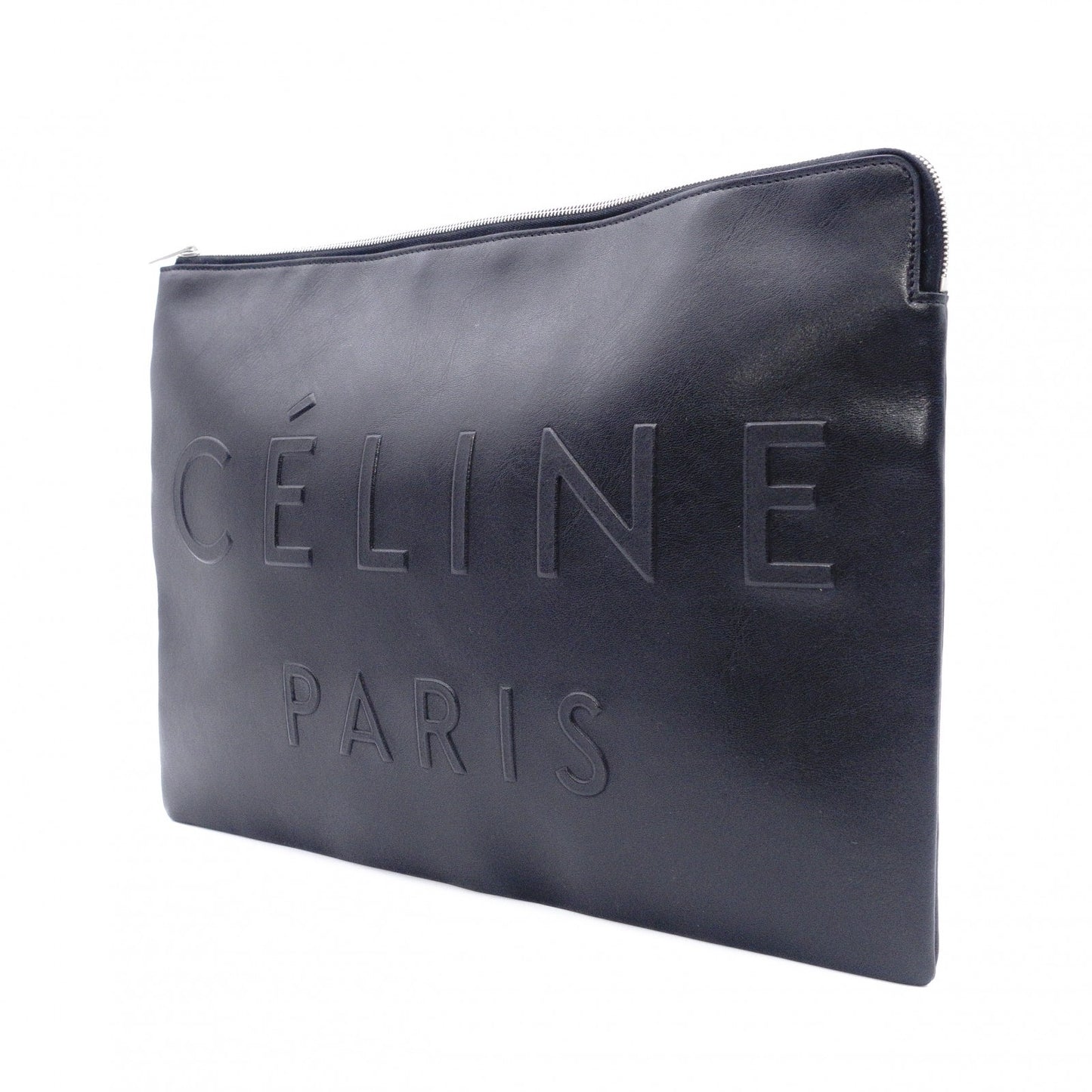 CELINE Clutch Bag, Leather, Black, Phoebe Era, Big Logo, Black, Men's, Pouch, Women's