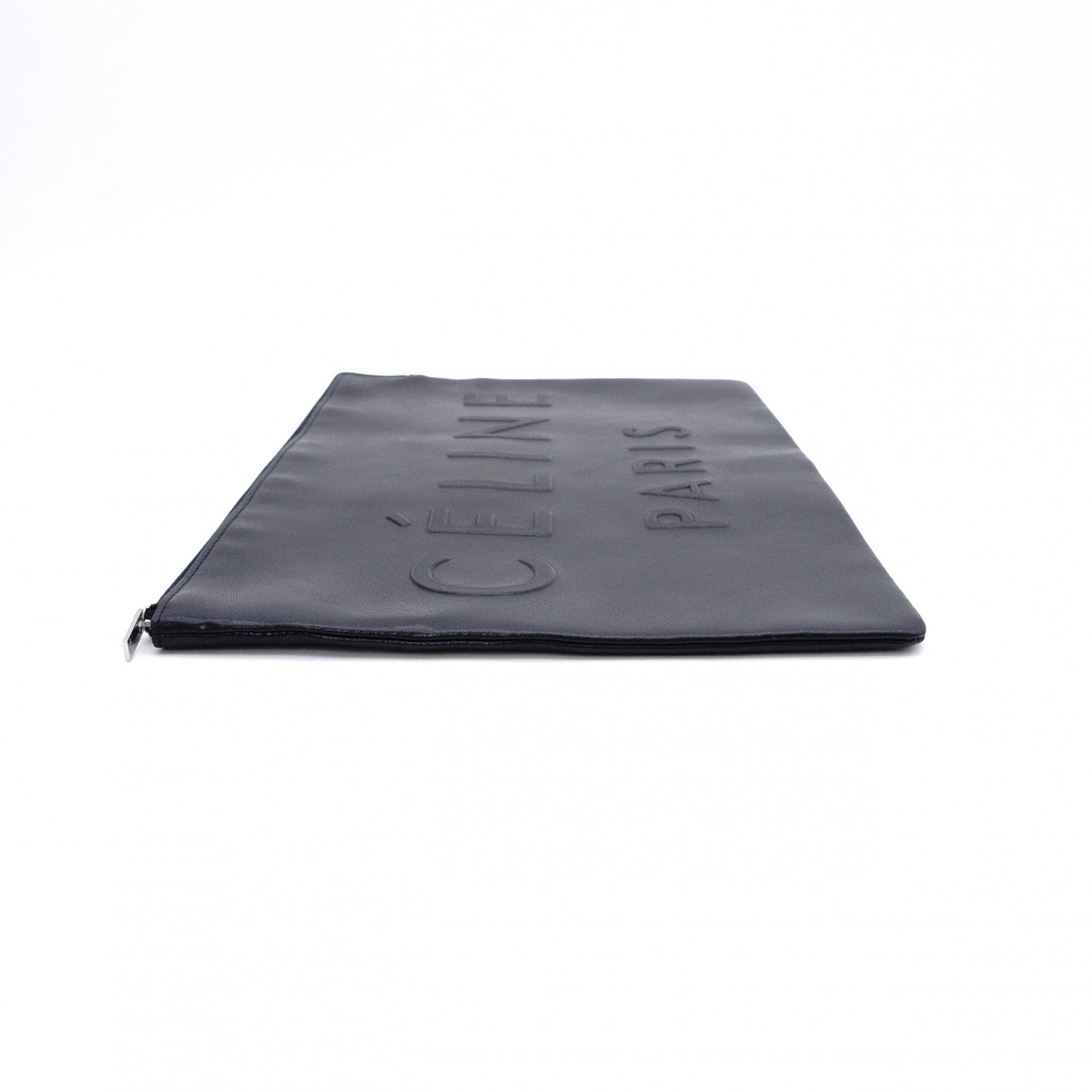 CELINE Clutch Bag, Leather, Black, Phoebe Era, Big Logo, Black, Men's, Pouch, Women's