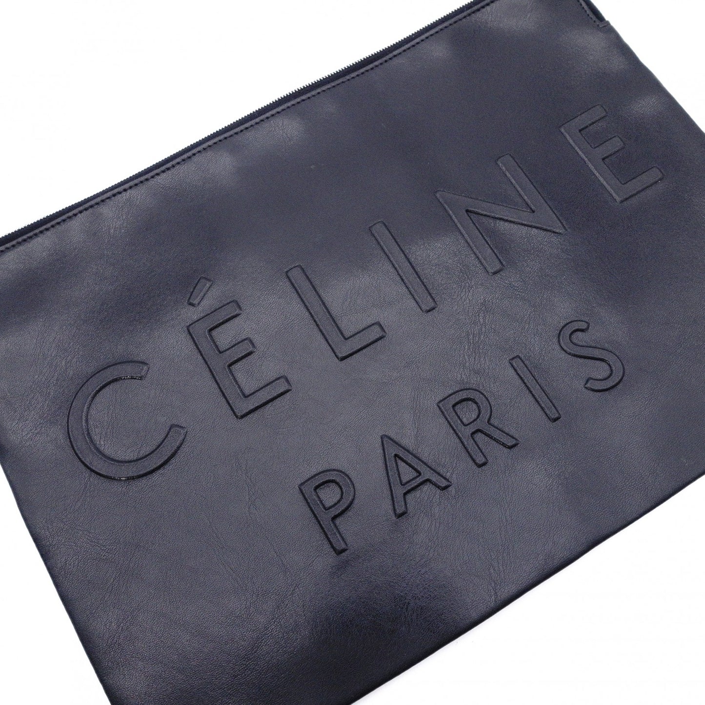 CELINE Clutch Bag, Leather, Black, Phoebe Era, Big Logo, Black, Men's, Pouch, Women's