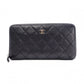CHANEL Round Fastener Matelassé Long Wallet Leather Black