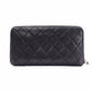 CHANEL Round Fastener Matelassé Long Wallet Leather Black