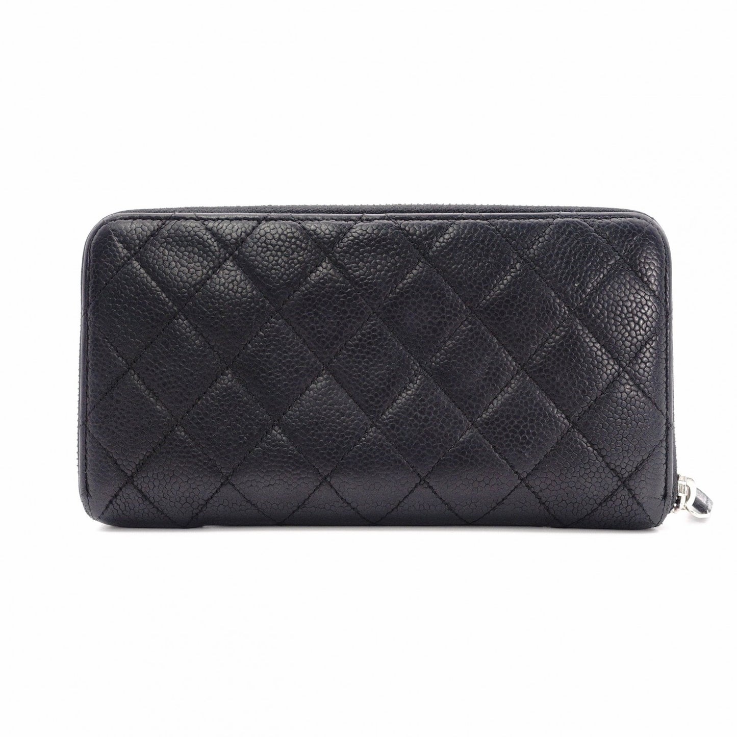 CHANEL Round Fastener Matelassé Long Wallet Leather Black
