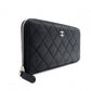 CHANEL Round Fastener Matelassé Long Wallet Leather Black