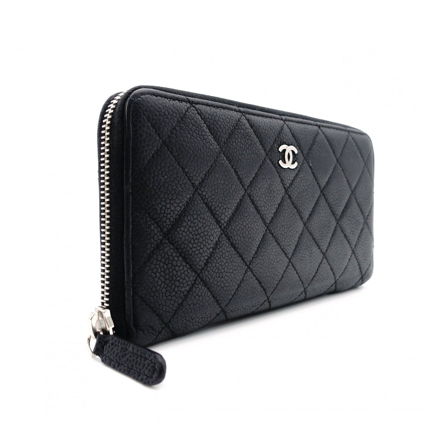 CHANEL Round Fastener Matelassé Long Wallet Leather Black