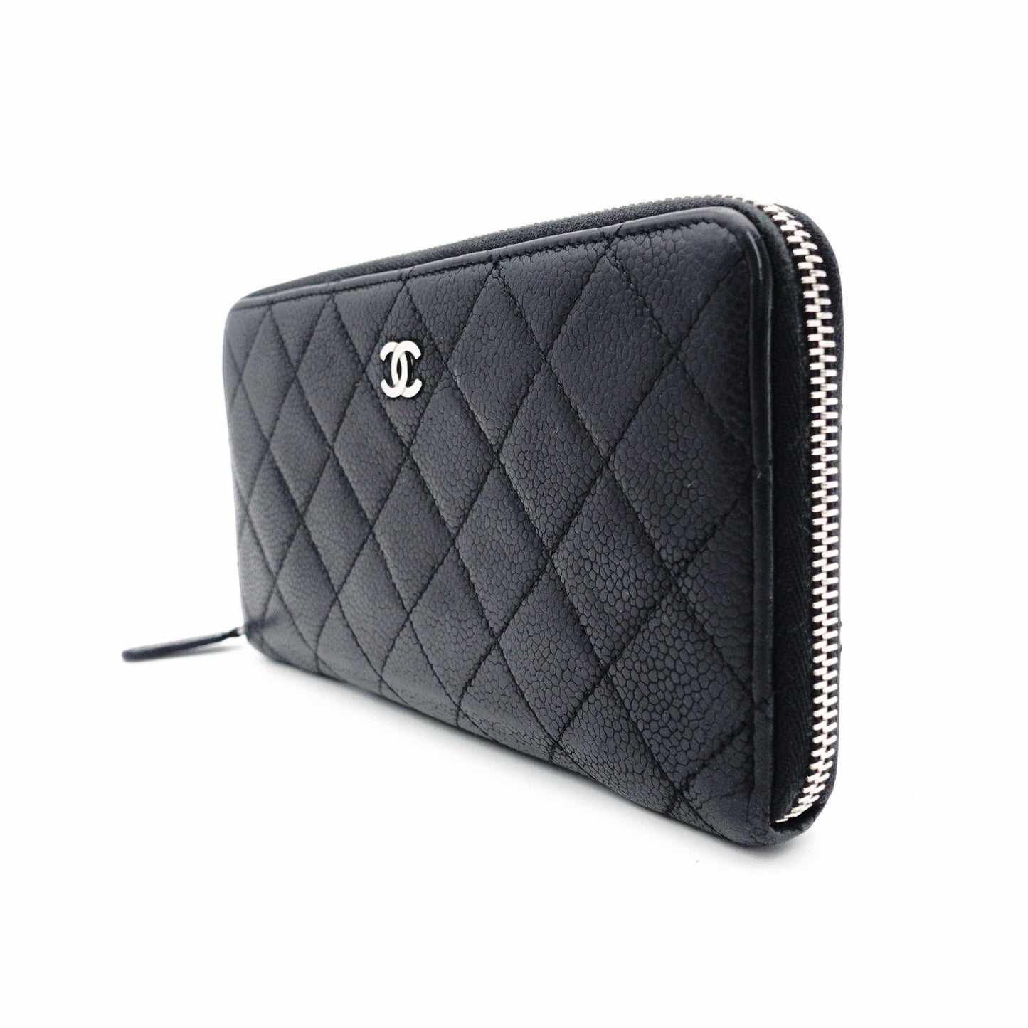 CHANEL Round Fastener Matelassé Long Wallet Leather Black
