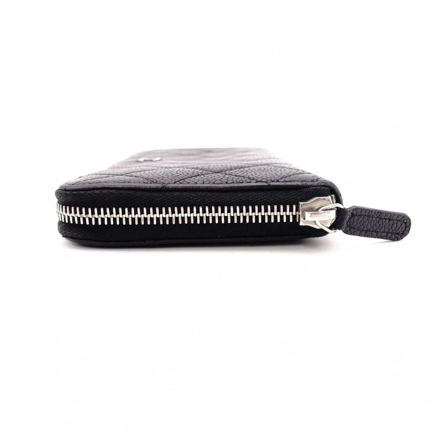 CHANEL Round Fastener Matelassé Long Wallet Leather Black