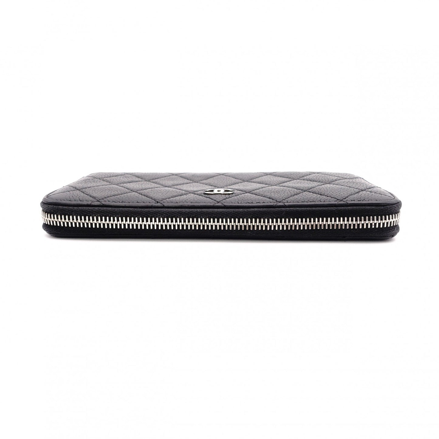 CHANEL Round Fastener Matelassé Long Wallet Leather Black
