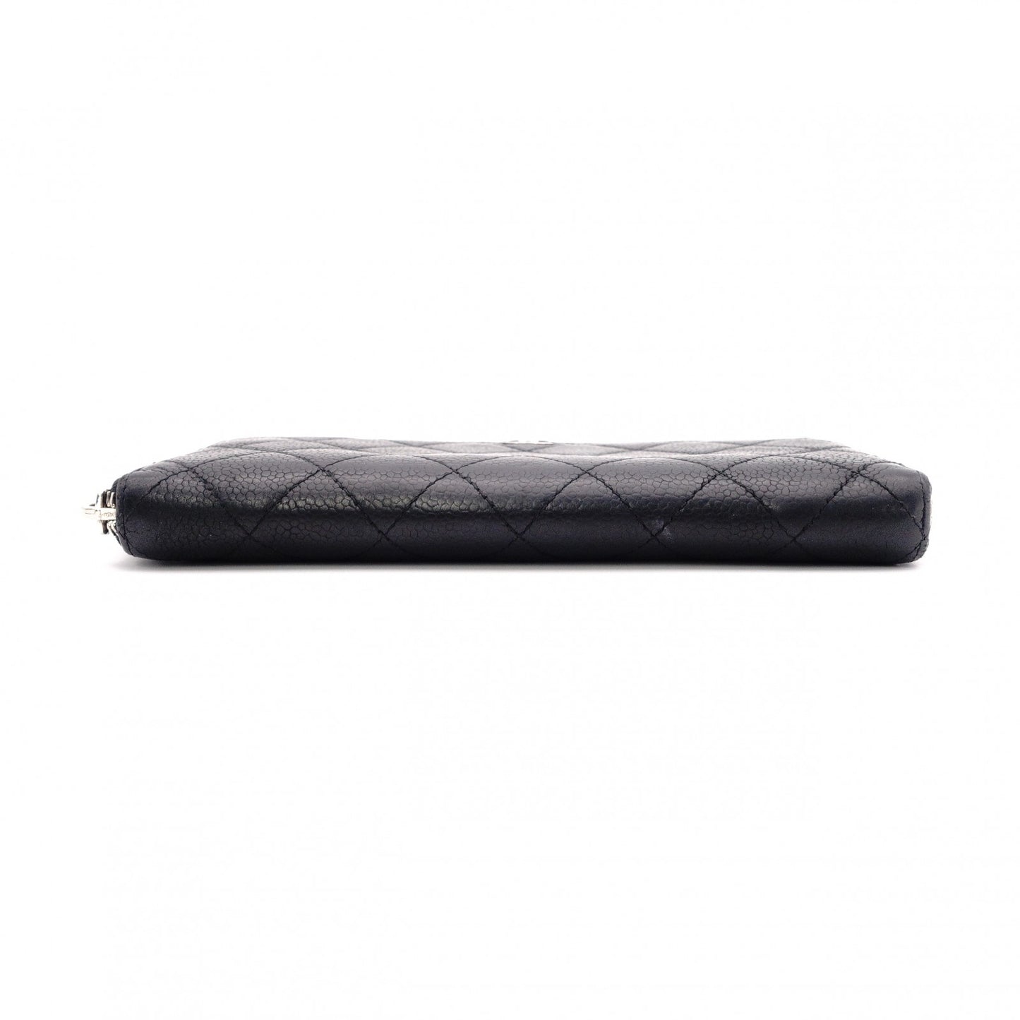 CHANEL Round Fastener Matelassé Long Wallet Leather Black