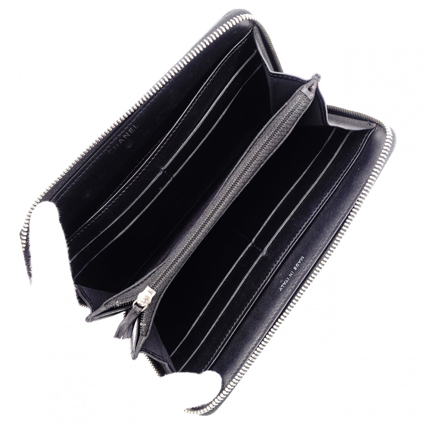 CHANEL Round Fastener Matelassé Long Wallet Leather Black