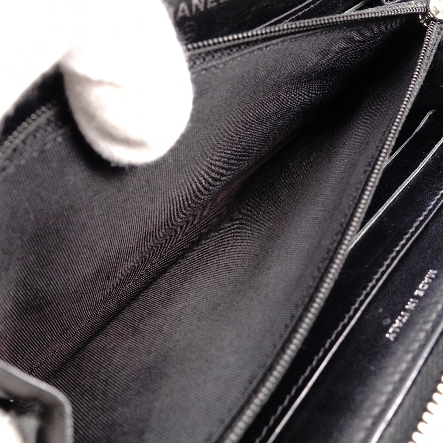 CHANEL Round Fastener Matelassé Long Wallet Leather Black