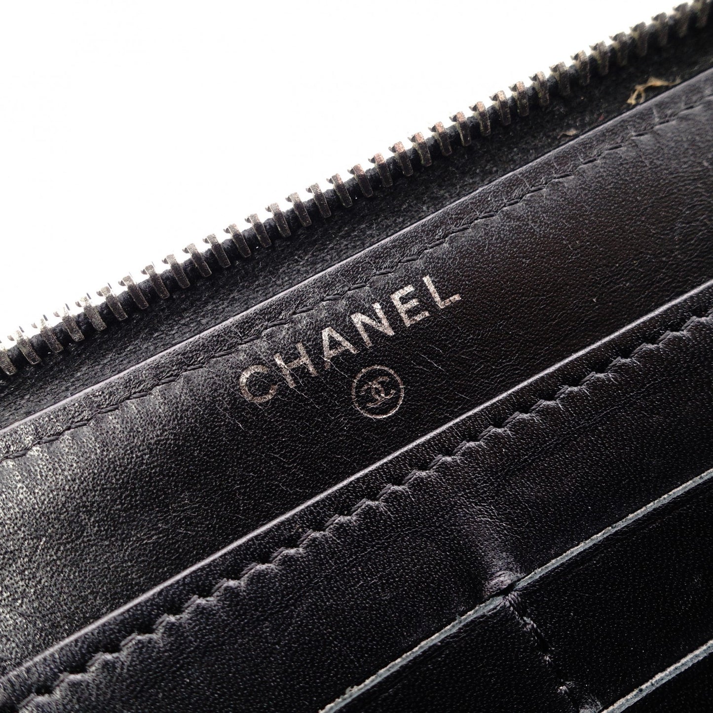 CHANEL Round Fastener Matelassé Long Wallet Leather Black