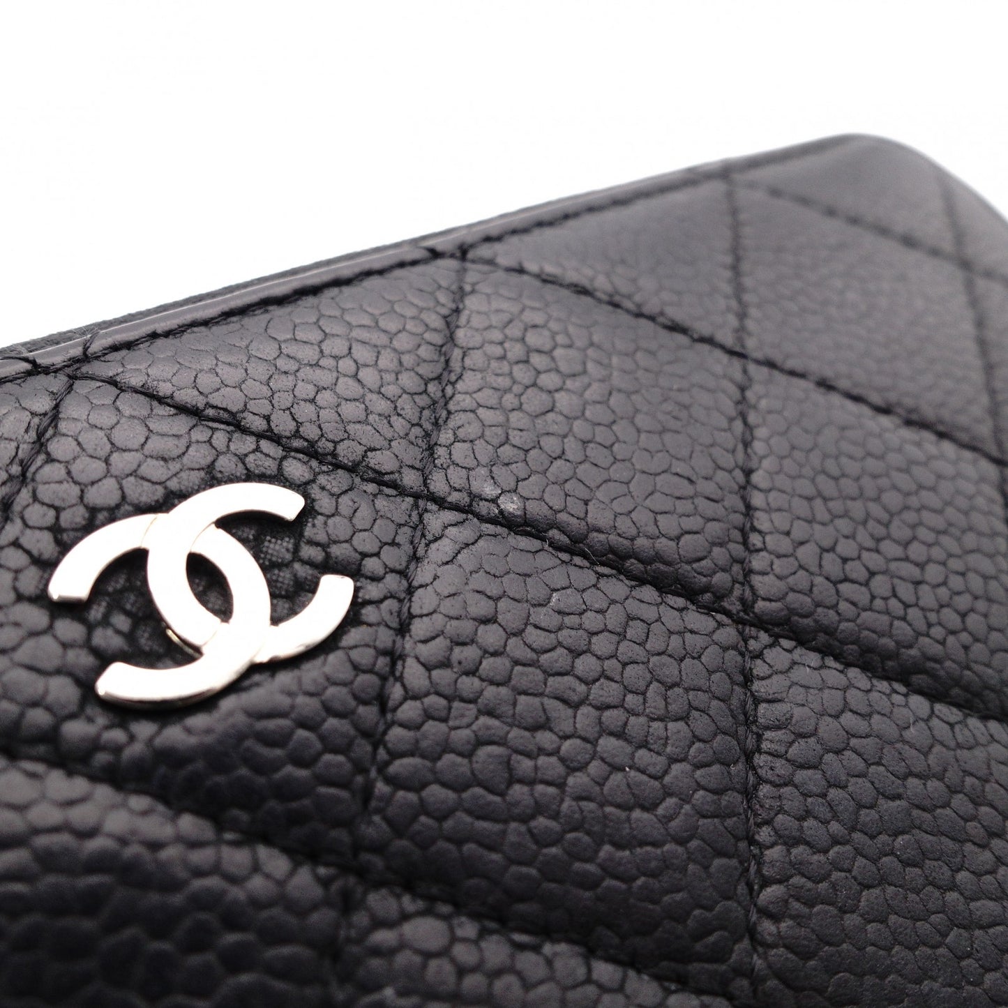 CHANEL Round Fastener Matelassé Long Wallet Leather Black