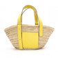 LOEWE Basket Handbag Leather/Raffia Beige Yellow