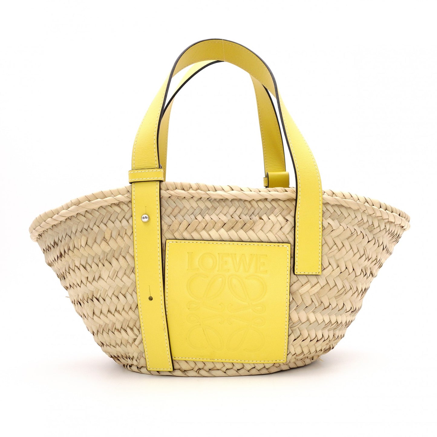 LOEWE Basket Handbag Leather/Raffia Beige Yellow