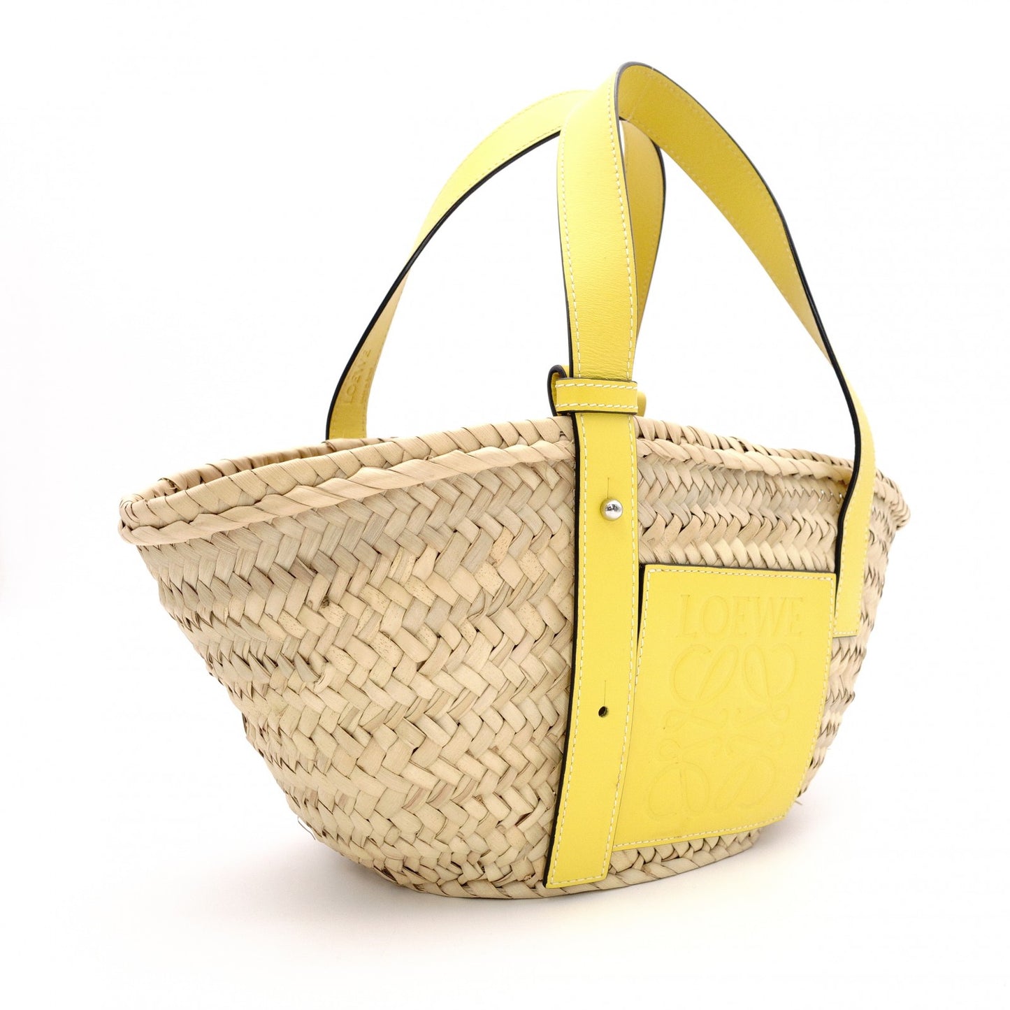 LOEWE Basket Handbag Leather/Raffia Beige Yellow