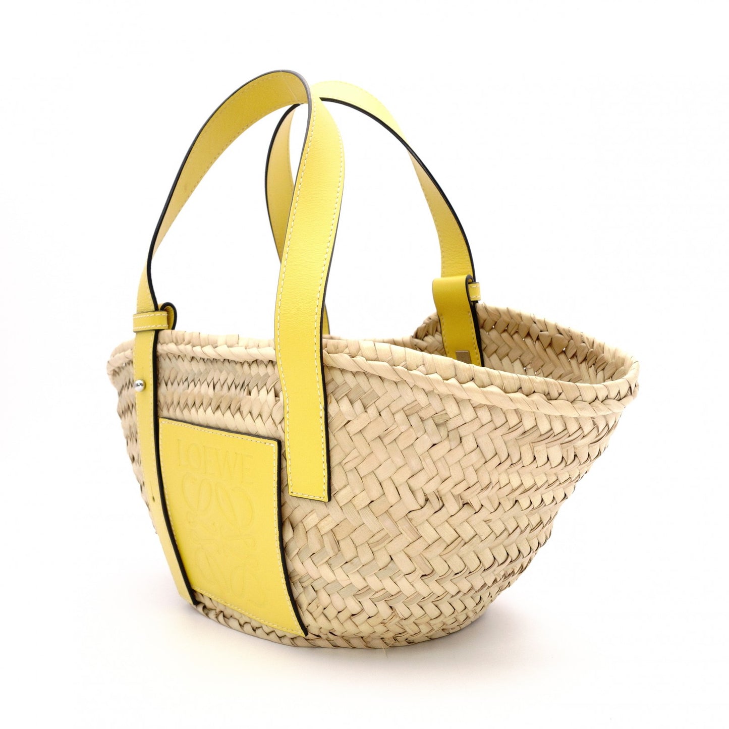 LOEWE Basket Handbag Leather/Raffia Beige Yellow