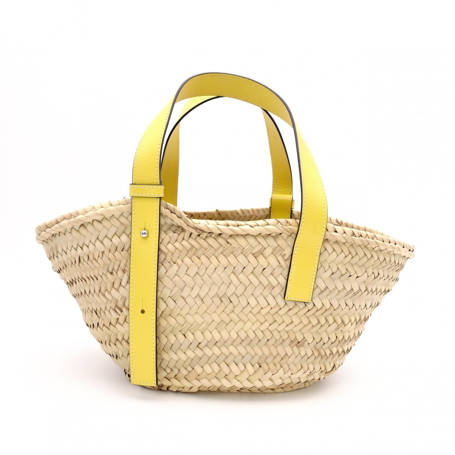 LOEWE Basket Handbag Leather/Raffia Beige Yellow