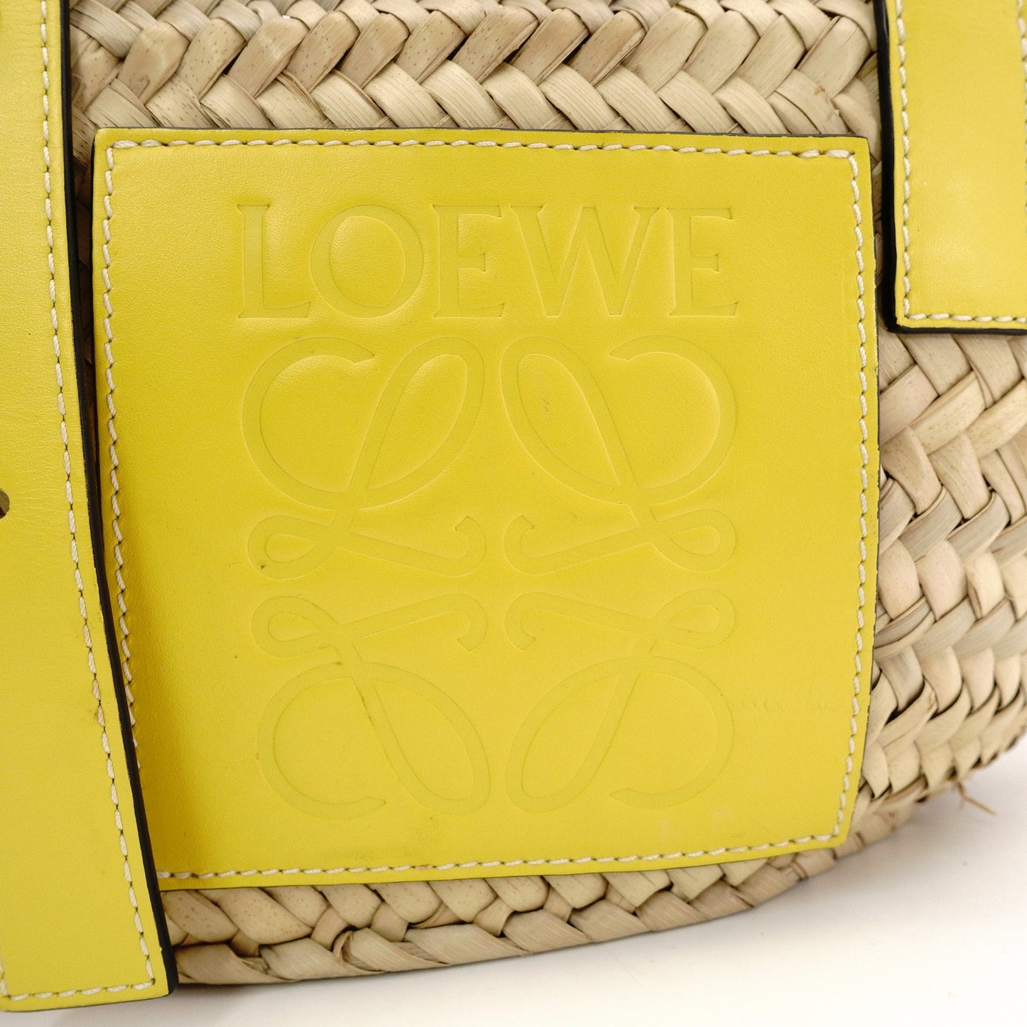 LOEWE Basket Handbag Leather/Raffia Beige Yellow