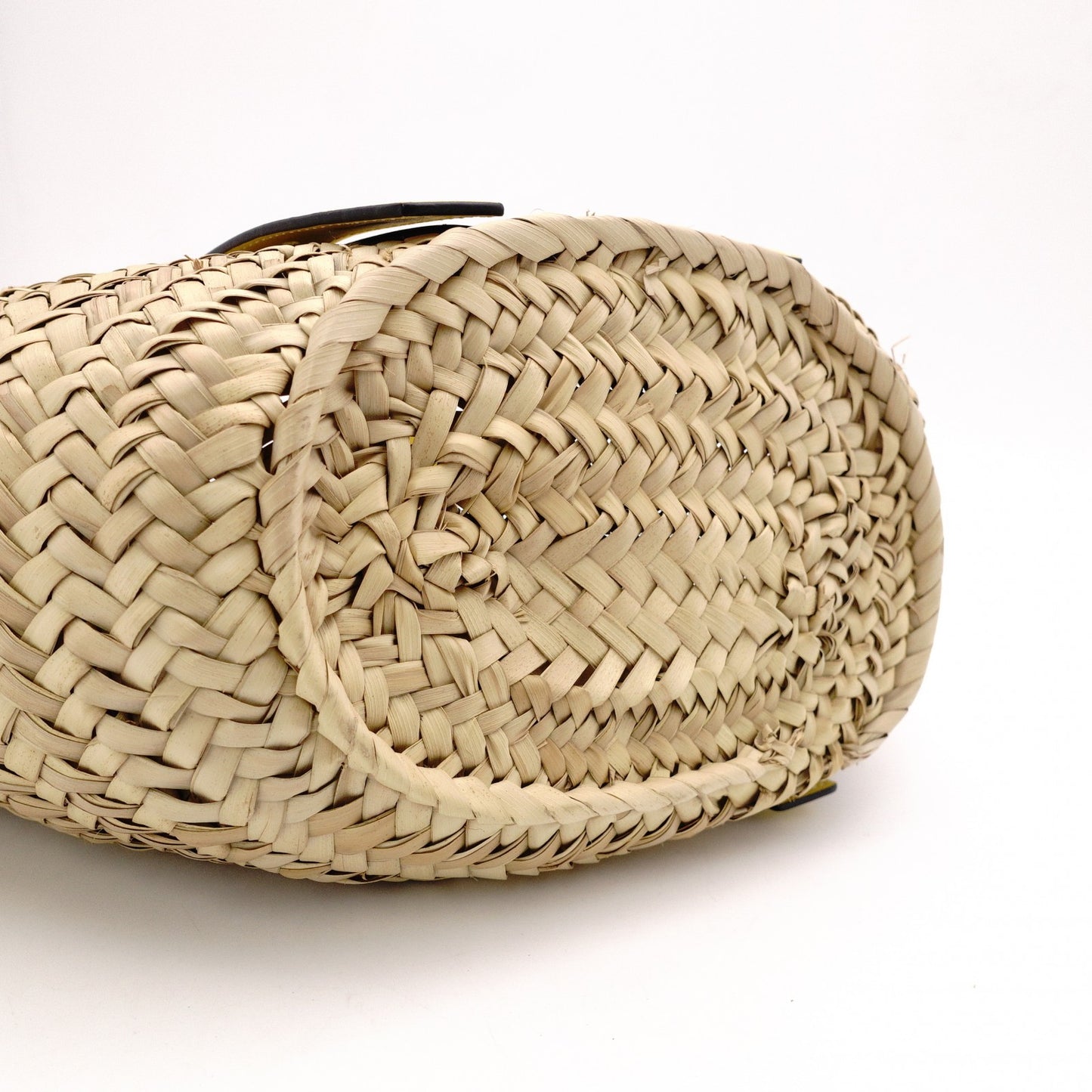 LOEWE Basket Handbag Leather/Raffia Beige Yellow