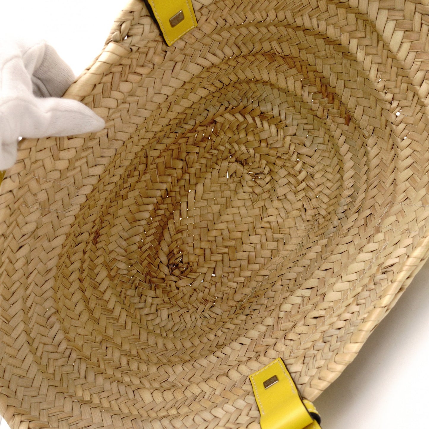 LOEWE Basket Handbag Leather/Raffia Beige Yellow