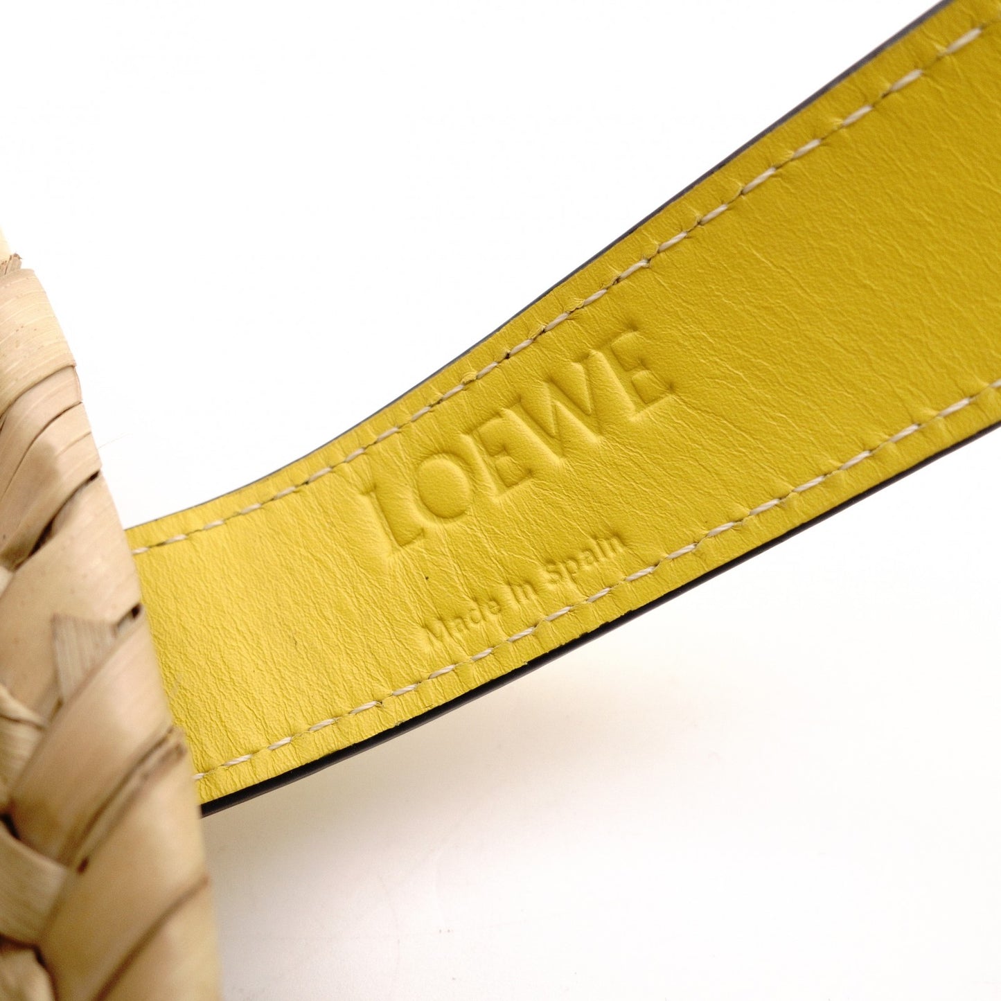 LOEWE Basket Handbag Leather/Raffia Beige Yellow