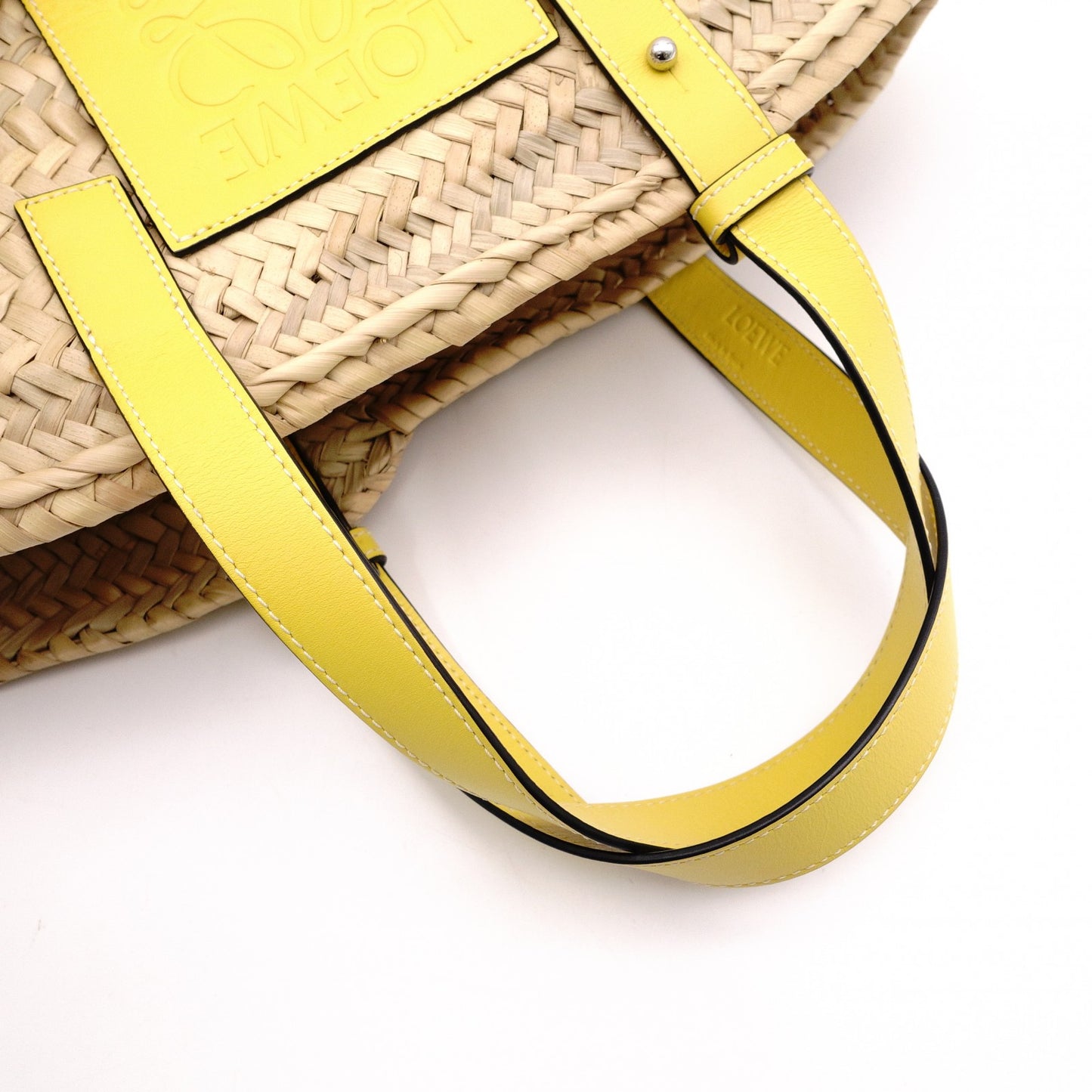 LOEWE Basket Handbag Leather/Raffia Beige Yellow