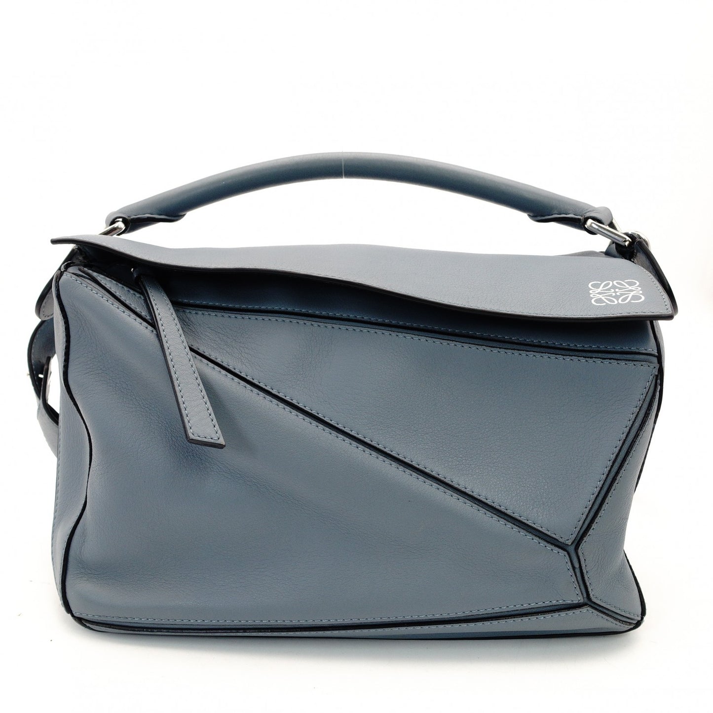 LOEWE Puzzle Bag Medium Handbag Leather Light Blue 2-Way Shoulder Bag Silver Hardware 7-10-328