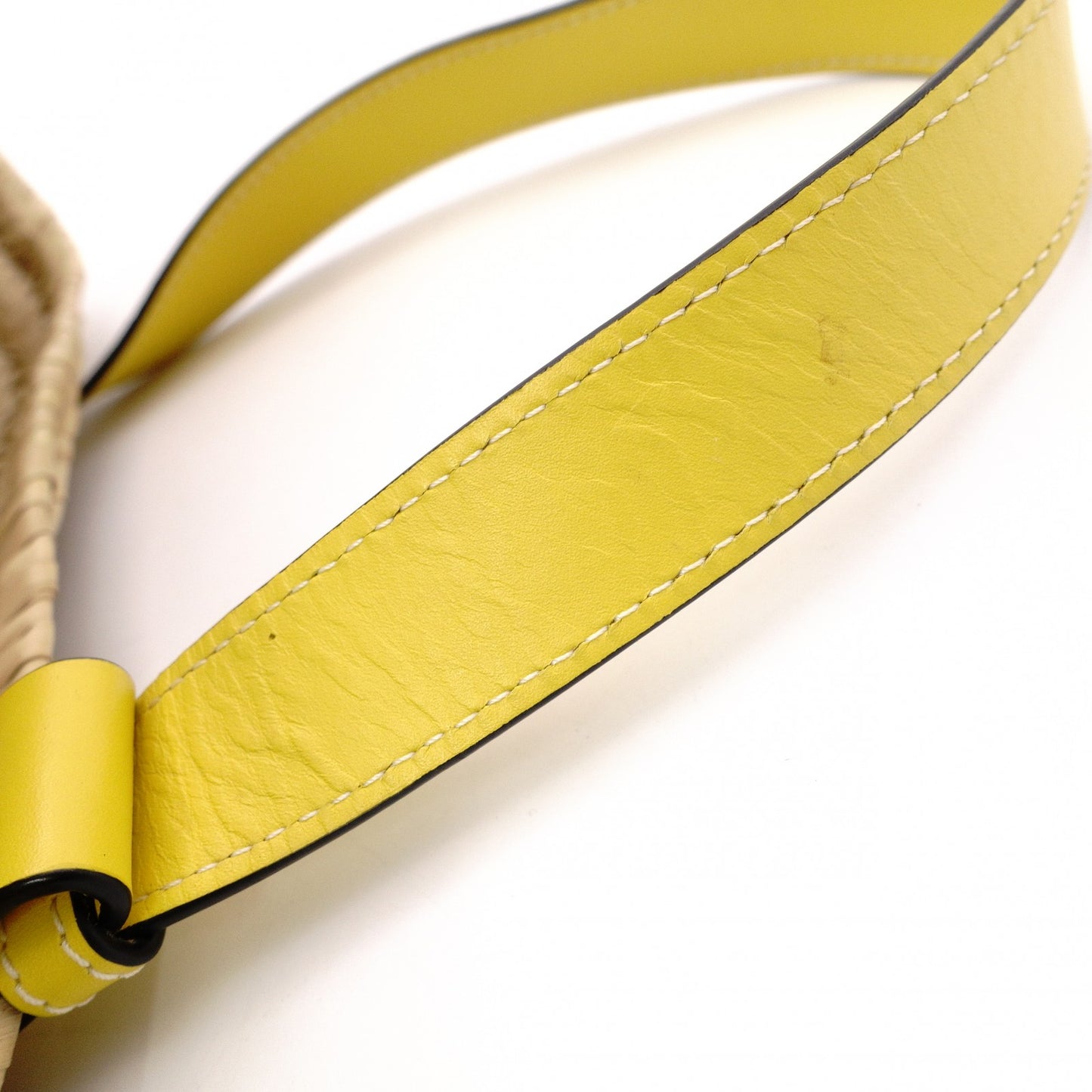 LOEWE Basket Handbag Leather/Raffia Beige Yellow