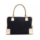 LOEWE Amazona 36 Boston Handbag, Canvas/Leather, Black/Gold, Silver Hardware, Women's