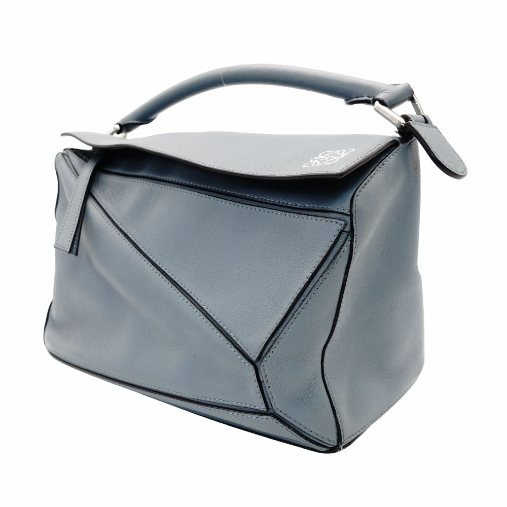 LOEWE Puzzle Bag Medium Handbag Leather Light Blue 2-Way Shoulder Bag Silver Hardware 7-10-328