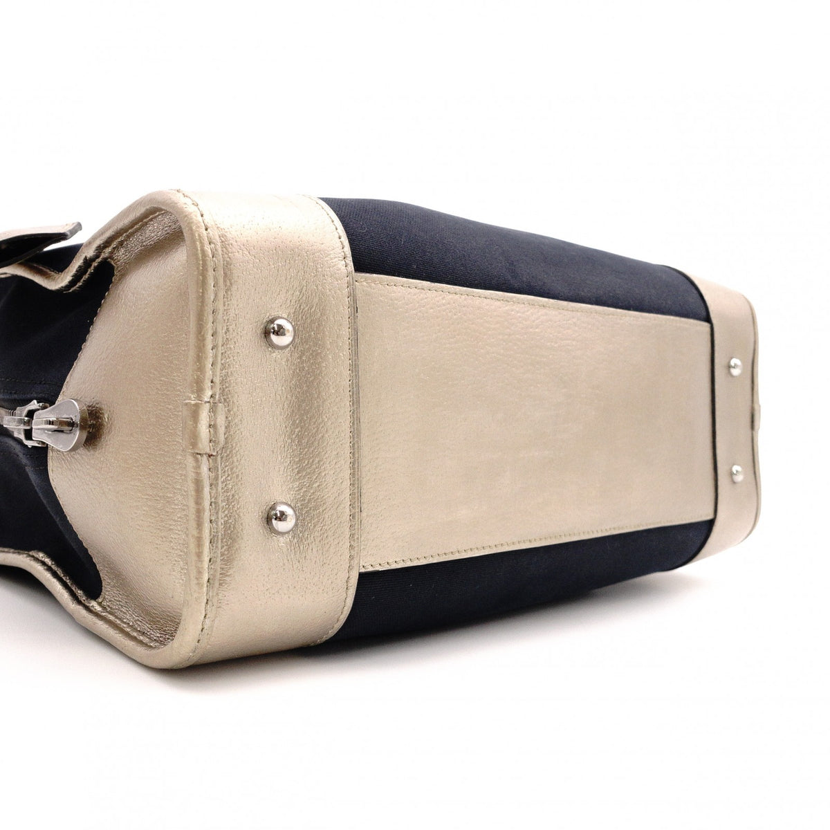 LOEWE Amazona 36 Boston Handbag, Canvas/Leather, Black/Gold, Silver Hardware, Women's
