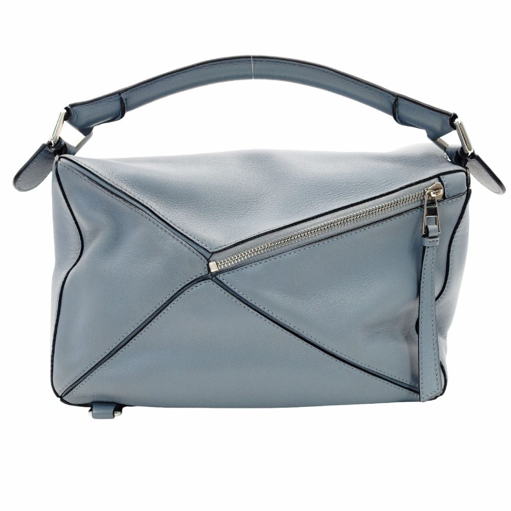 LOEWE Puzzle Bag Medium Handbag Leather Light Blue 2-Way Shoulder Bag Silver Hardware 7-10-328