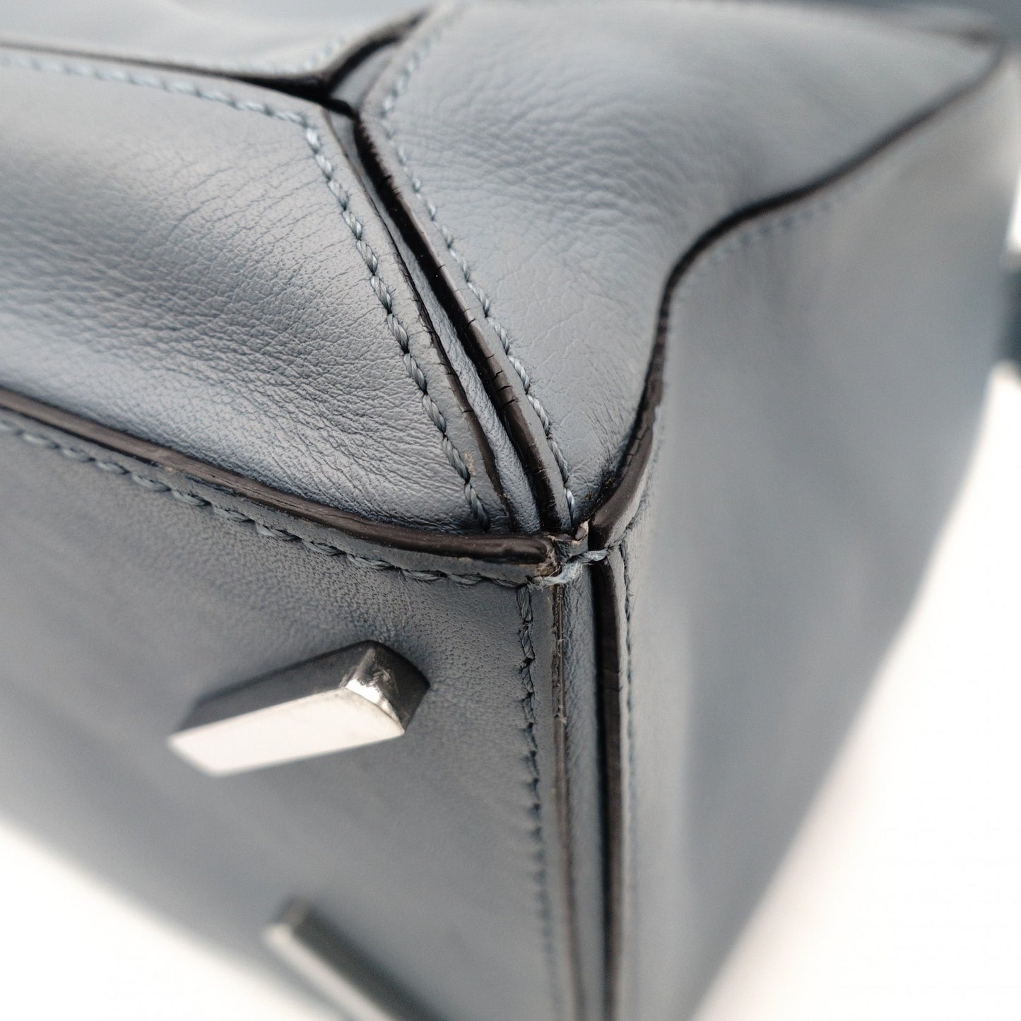 LOEWE Puzzle Bag Medium Handbag Leather Light Blue 2-Way Shoulder Bag Silver Hardware 7-10-328