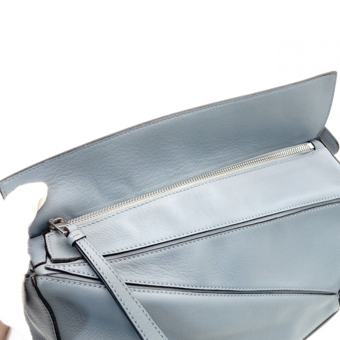 LOEWE Puzzle Bag Medium Handbag Leather Light Blue 2-Way Shoulder Bag Silver Hardware 7-10-328