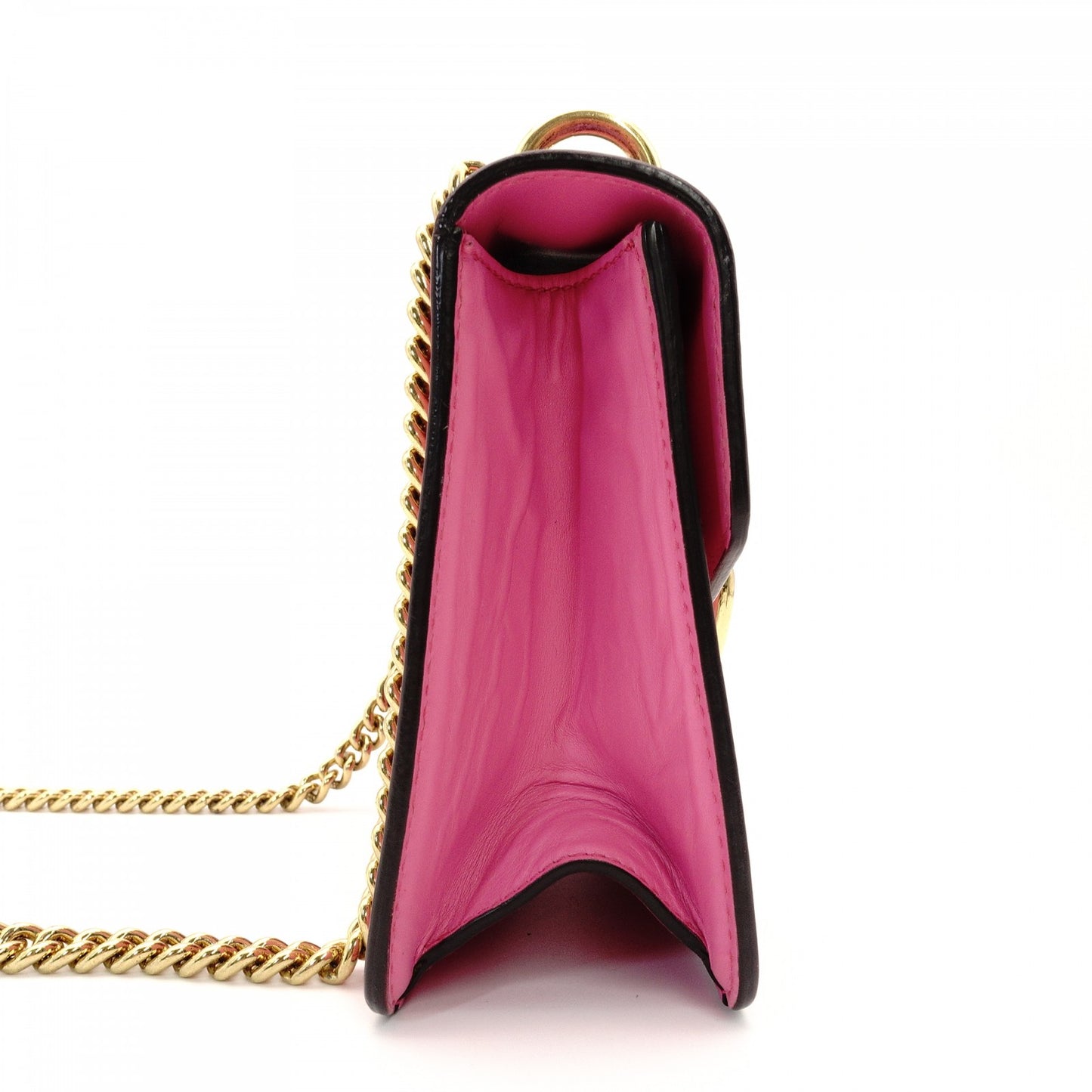 GUCCI Sylvie Chain Shoulder Bag Leather Pink Crossbody Gold Hardware 7-8-765