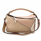 LOEWE Puzzle Bag Medium Handbag Leather Suede Pink Beige 2-Way Shoulder Bag Silver Hardware 7-11-188