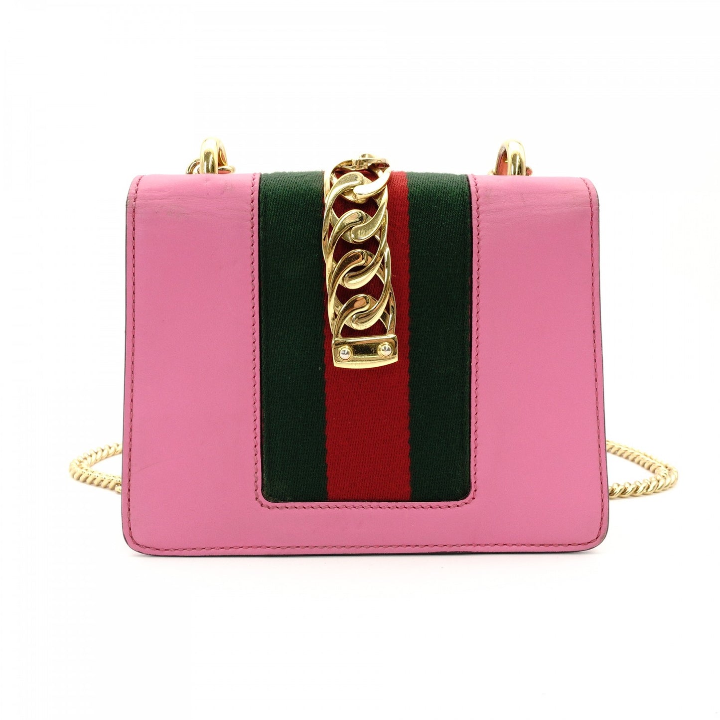 GUCCI Sylvie Chain Shoulder Bag Leather Pink Crossbody Gold Hardware 7-8-765