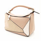 LOEWE Puzzle Bag Medium Handbag Leather Suede Pink Beige 2-Way Shoulder Bag Silver Hardware 7-11-188