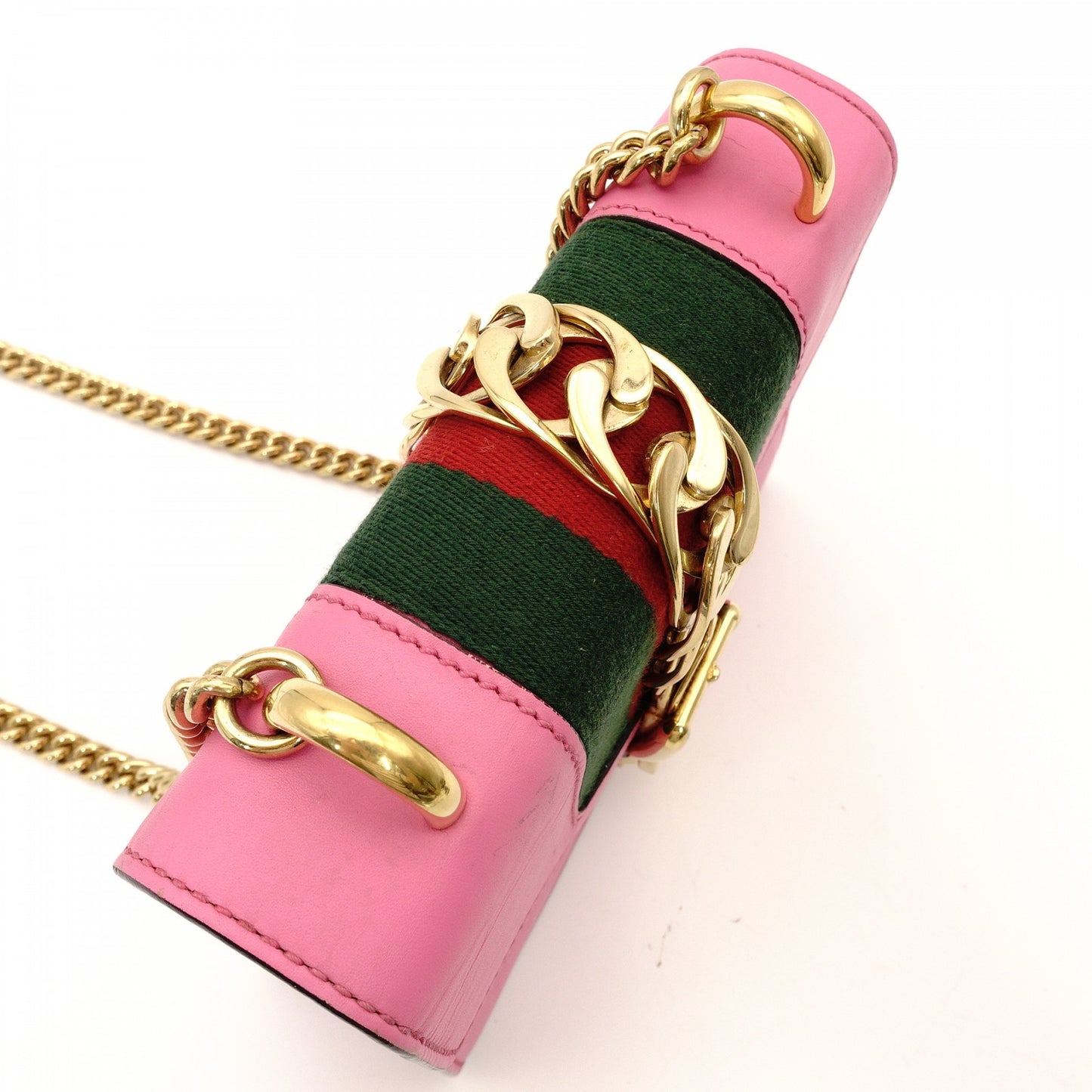 GUCCI Sylvie Chain Shoulder Bag Leather Pink Crossbody Gold Hardware 7-8-765